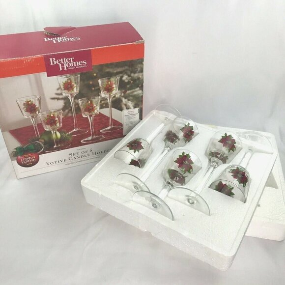 Better Homes & Gardens 5 Poinsettia Glass Votive Candle Holders Christmas Decor - Picture 2 of 12